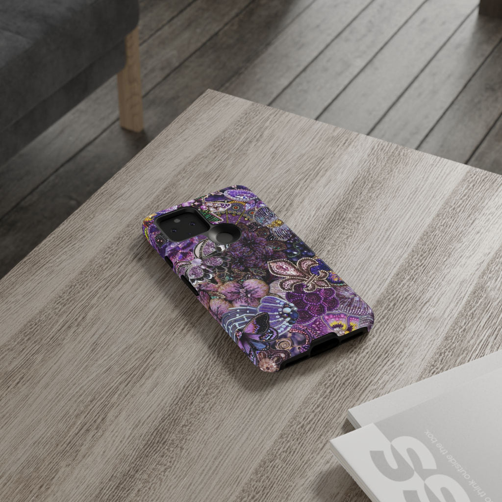 Purple Fleur-de-Lis Floral Tough Phone Case
