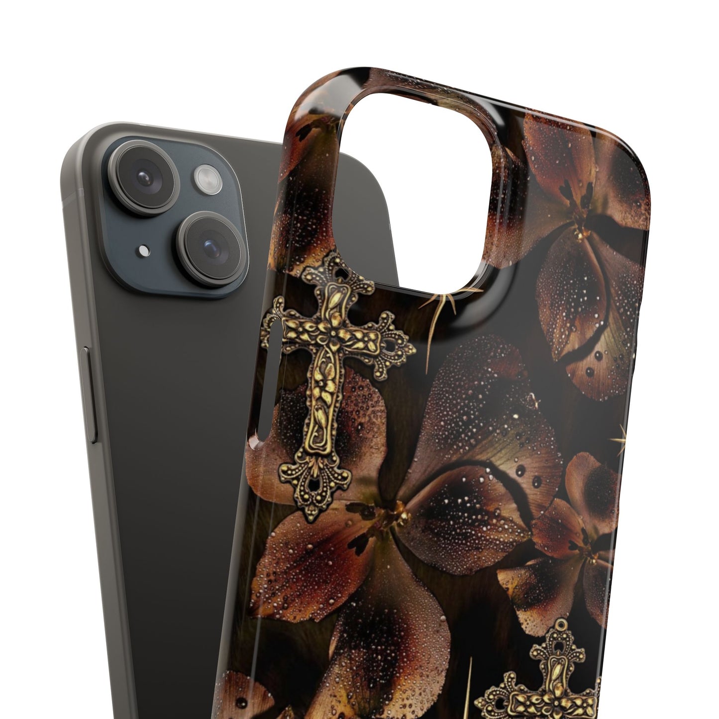 Brown Floral Cross Case
